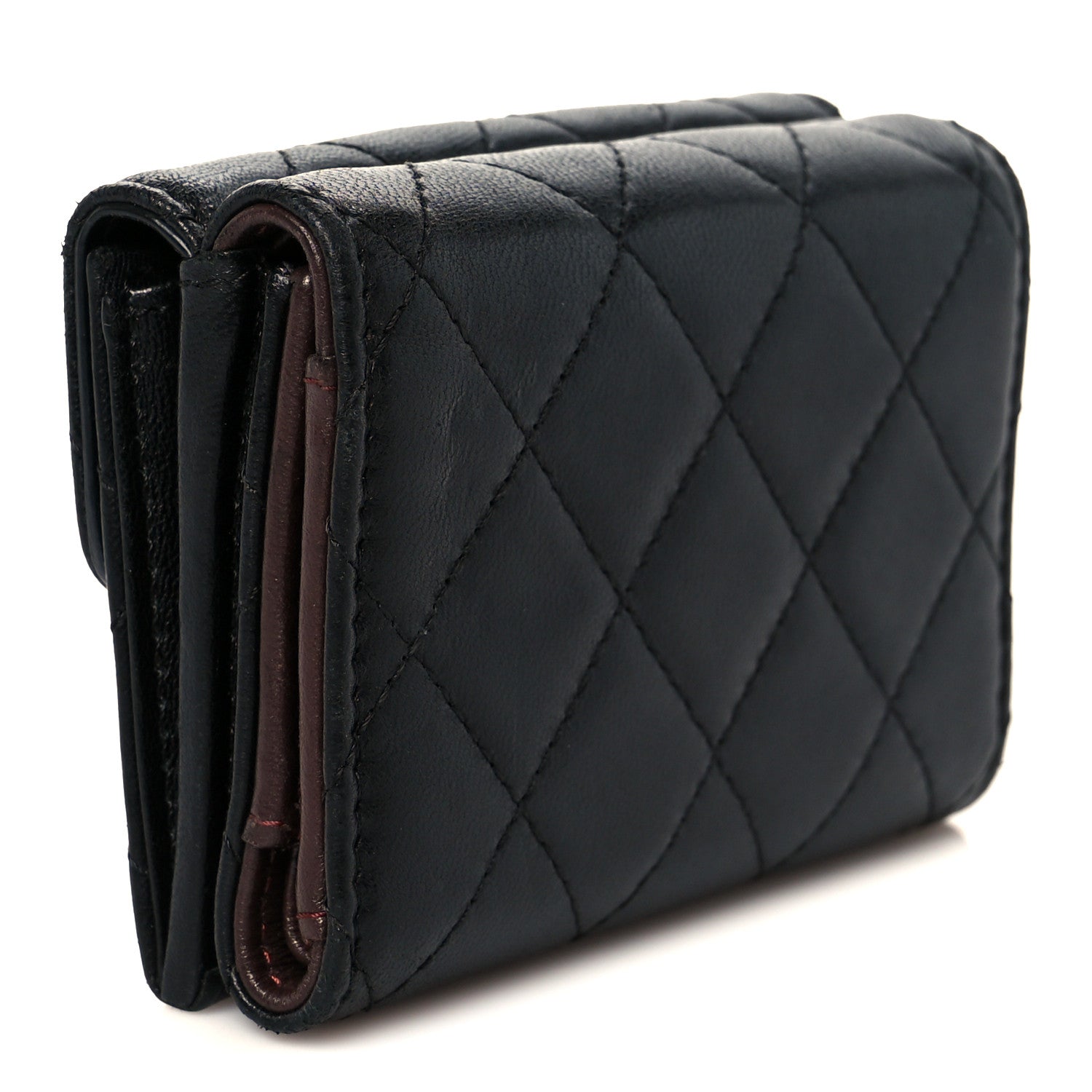 Lambskin Quilted Double Flap Wallet Black