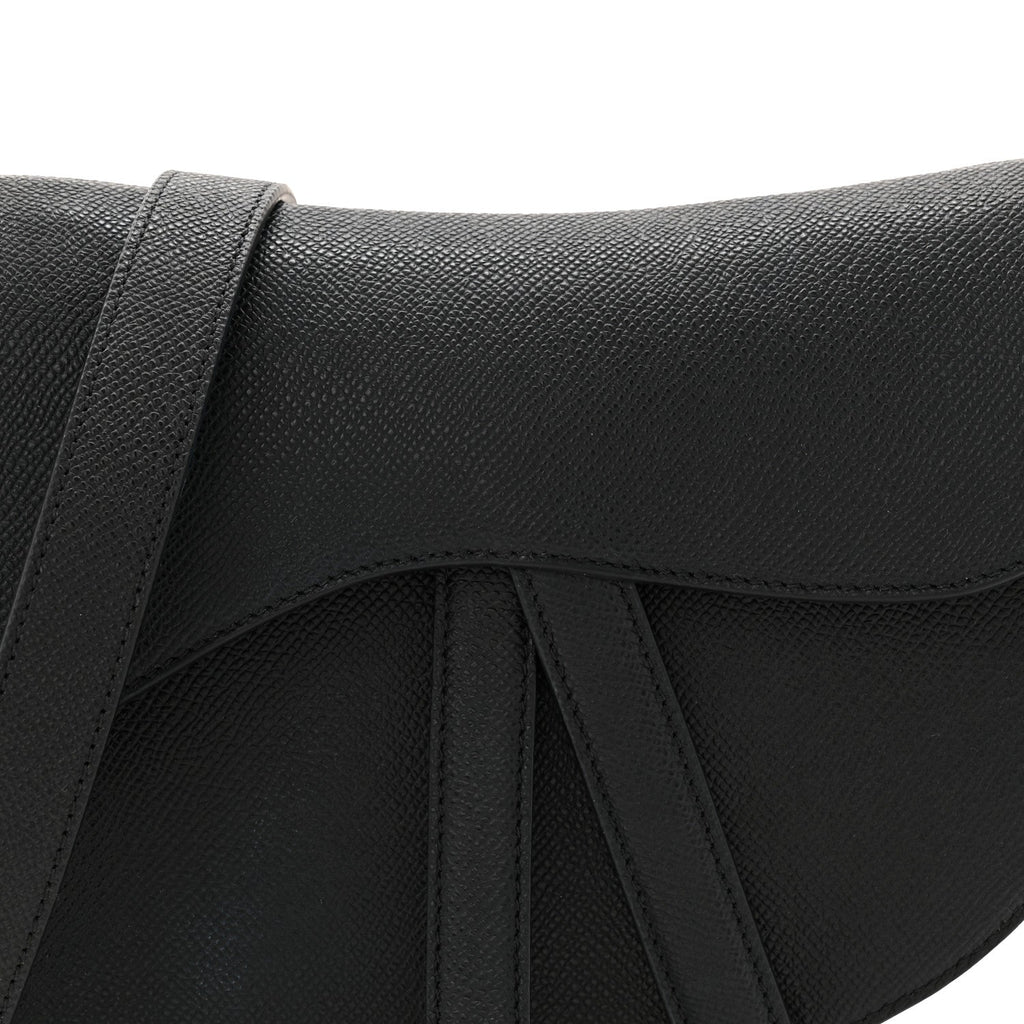 Christian Dior Grained Calfskin Saddle Bag With Strap Black