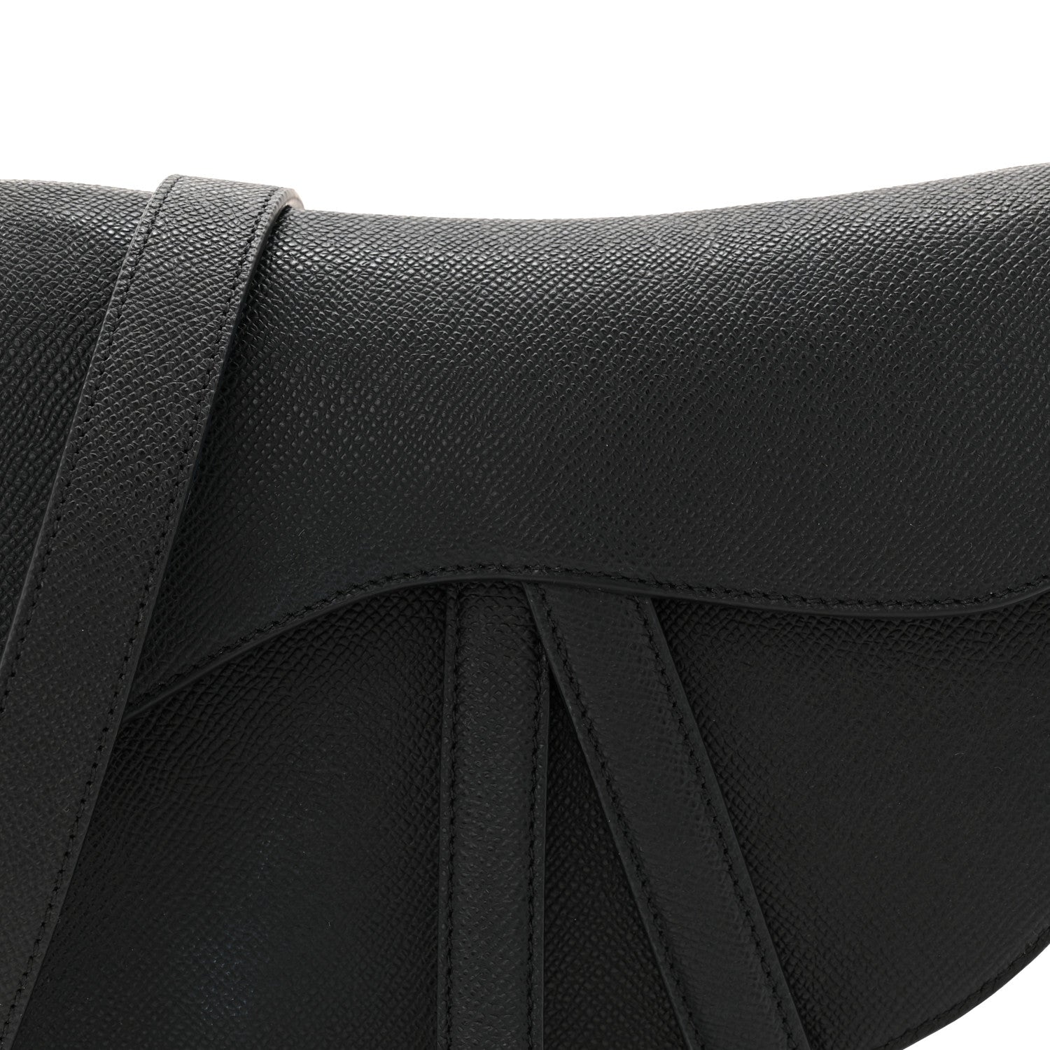 Christian Dior Grained Calfskin Saddle Bag With Strap Black