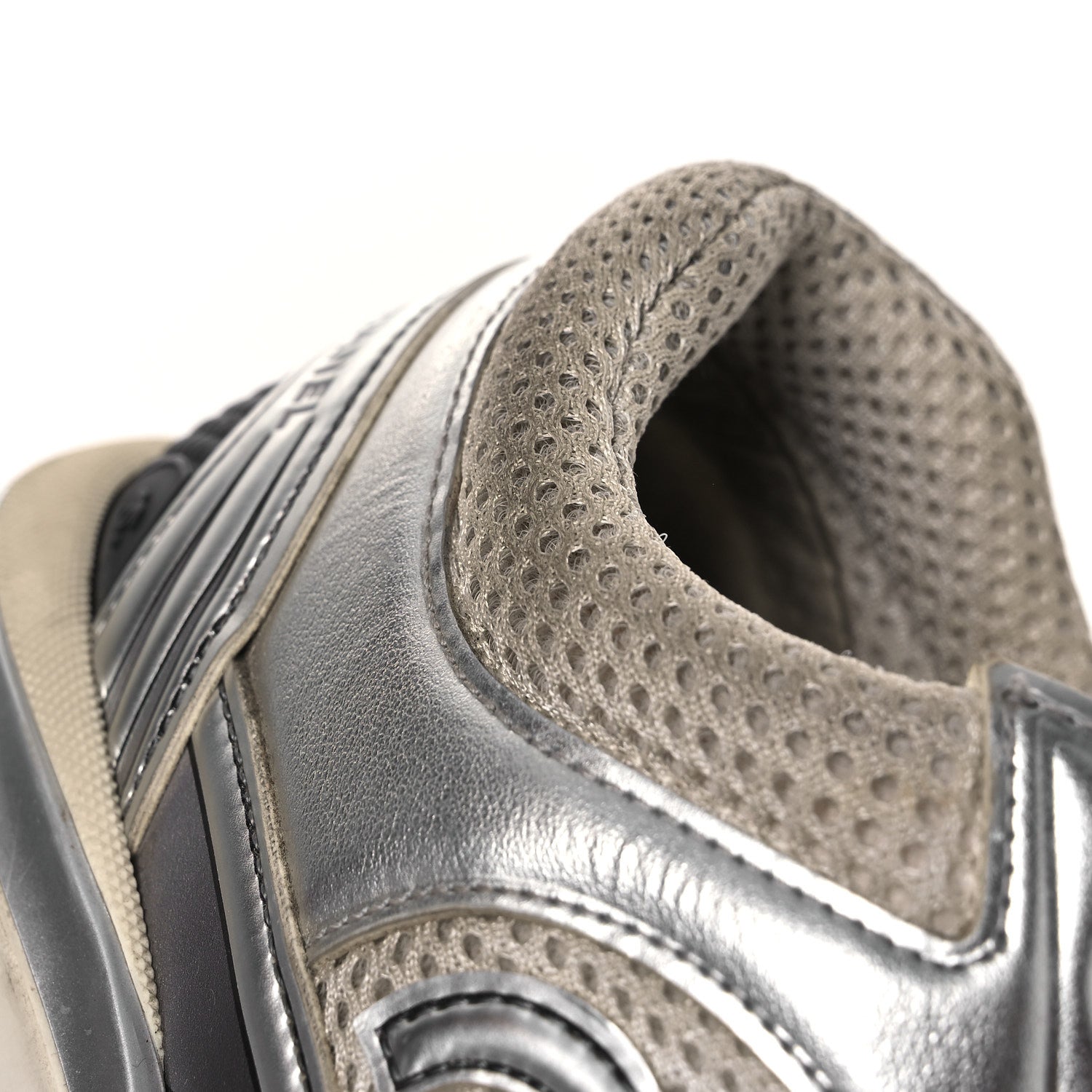 Fabric Laminated Calfskin Stretch CC Sneakers 39.5 White Silver