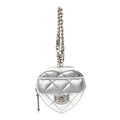 Metallic Lambskin Quilted CC Mini In Love Heart Bag Charm Silver