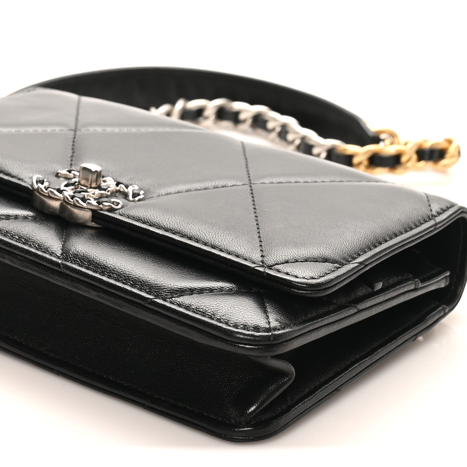 Chanel Lambskin Quilted Chanel 19 Wallet On Chain WOC Black