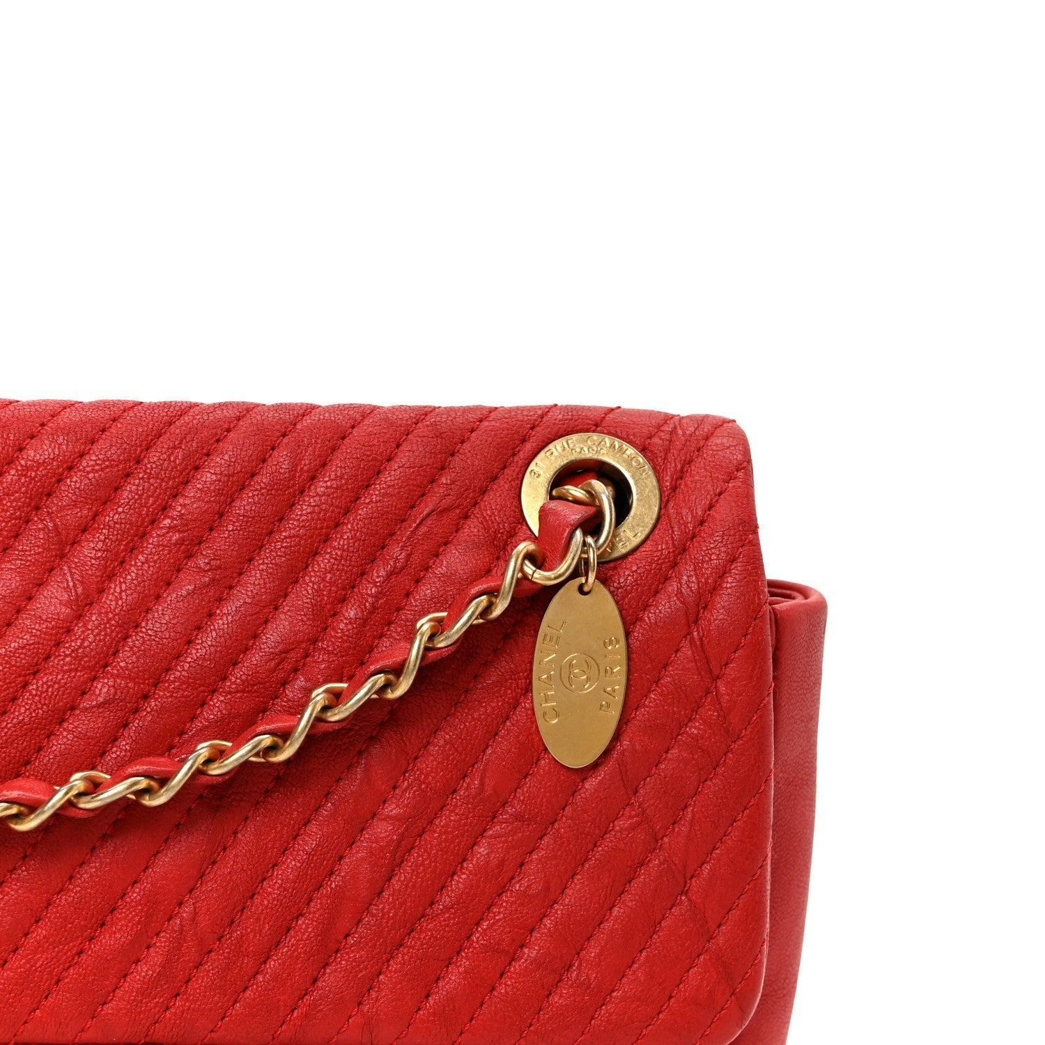 Chanel Wrinkled Lambskin Chevron Quilted Medium Flap Red