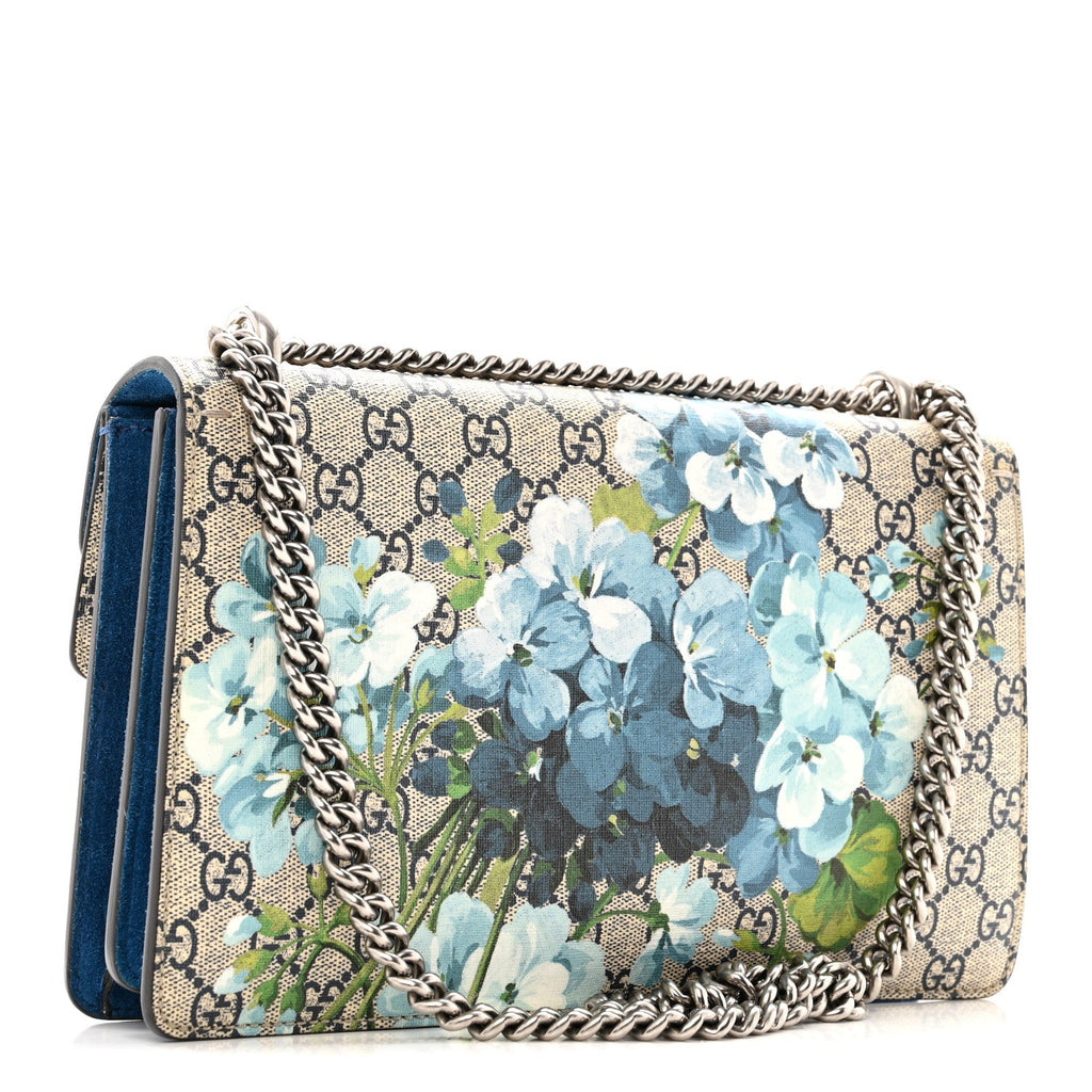 Gucci GG Supreme Monogram Blooms Small Dionysus Shoulder Bag Beige Navy Vintage Blue