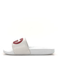 Gucci Nappa Miro Soft Calfskin Interlocking G Mens Slide Sandals 6 White Hibiscus Red