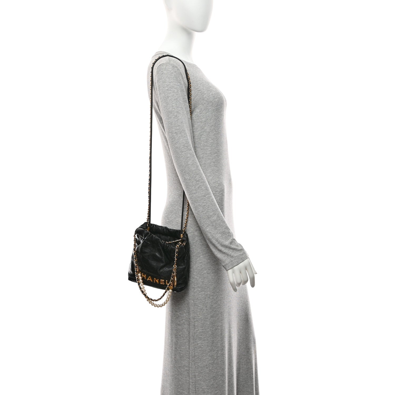 Chanel Shiny Crumpled Calfskin Quilted Pearl Mini Chanel 22 Black