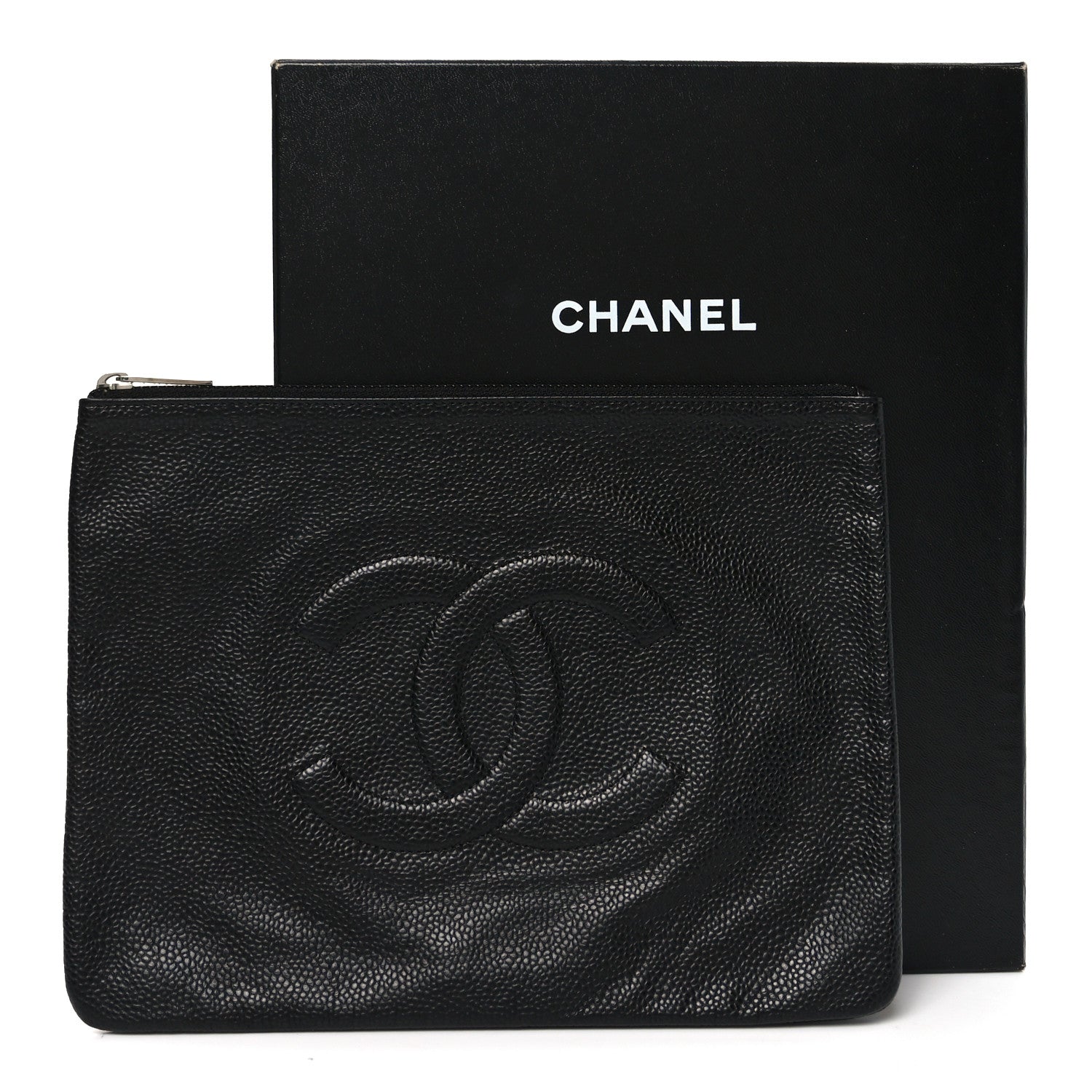 Chanel Caviar Timeless CC Cosmetic Pouch Clutch Black