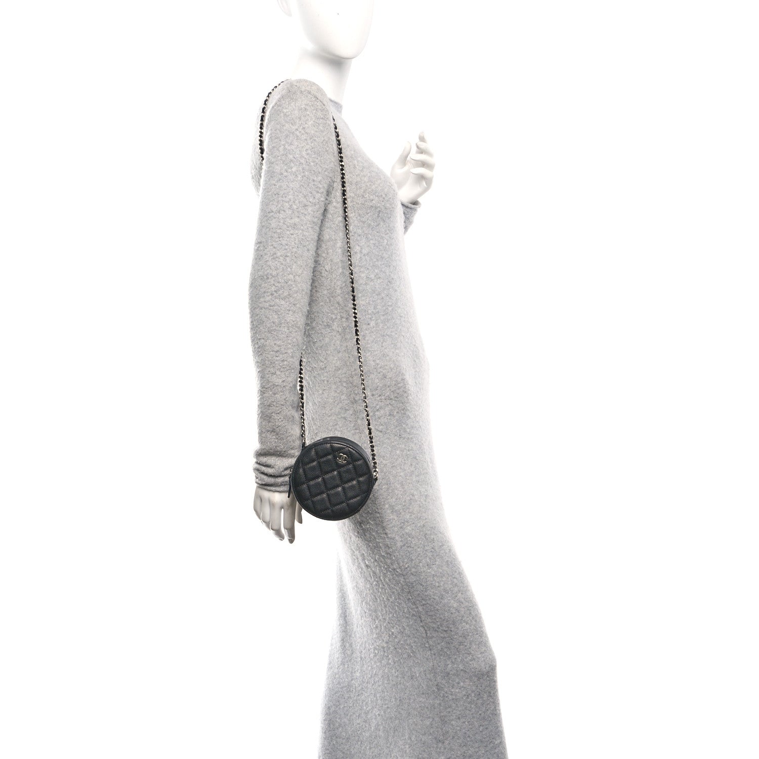 Chanel Caviar Quilted Round Clutch With Chain Black