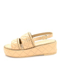 Chanel Shiny Lambskin Quilted Chain Around CC Platform Sandals 39.5 Beige