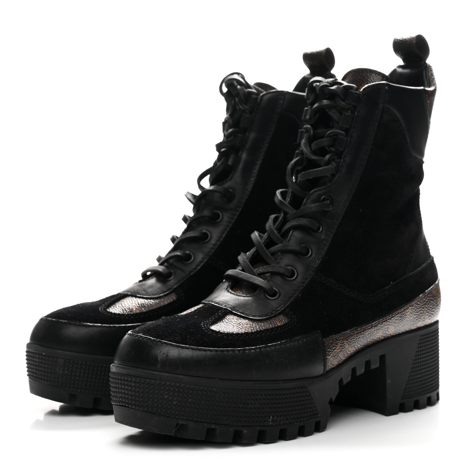 Louis Vuitton Suede Calfskin Monogram Laureate Platform Desert Boots 36 Black
