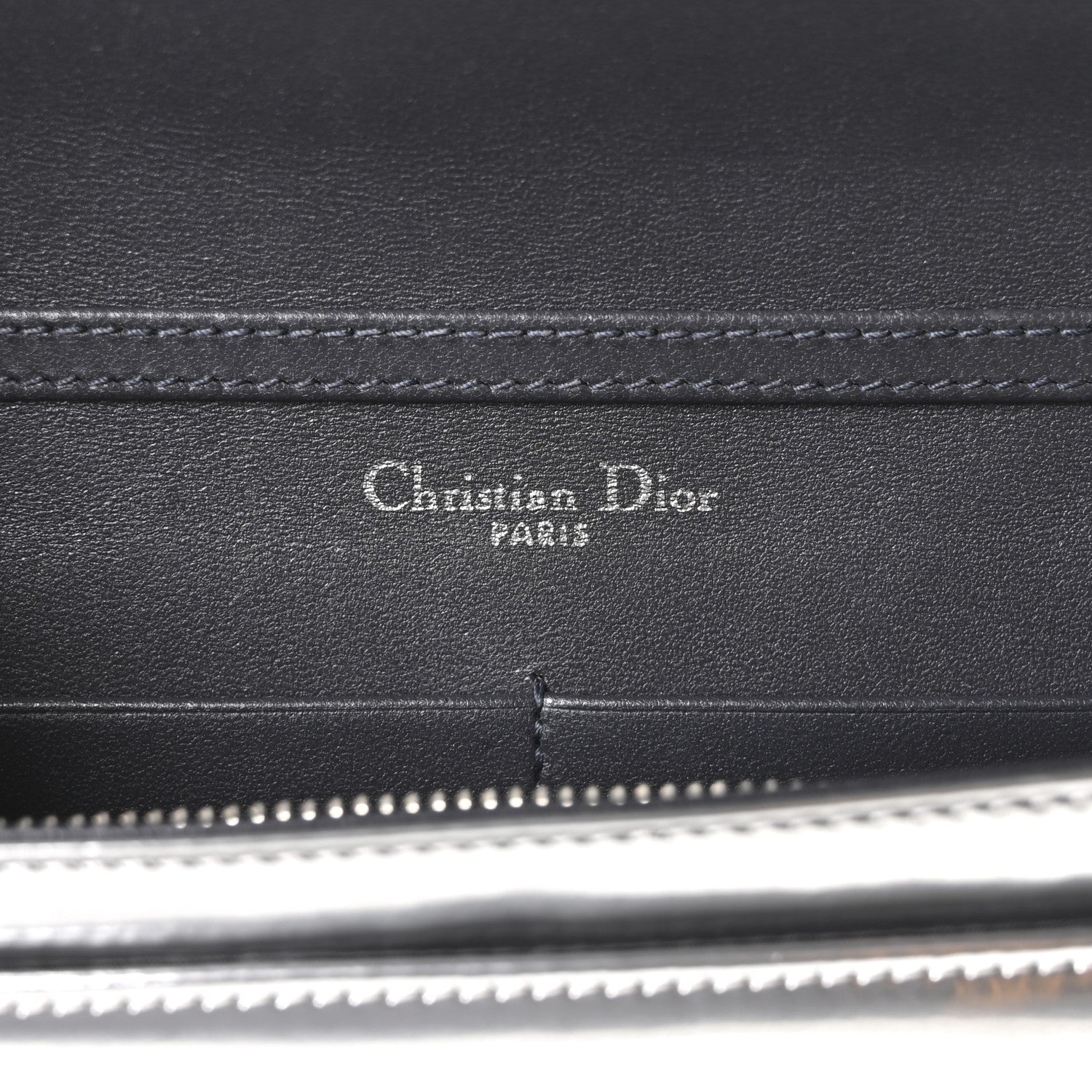 Christian Dior Metallic Patent Micro-Cannage Diorama Wallet on Chain Pouch Silver