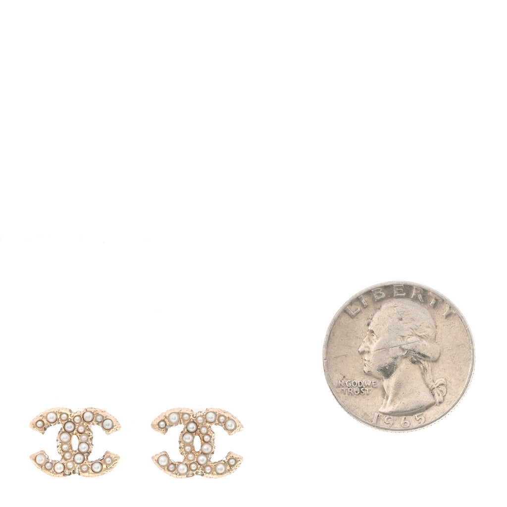 Metal Graduated Pearl Crystal CC Earrings Light Gold