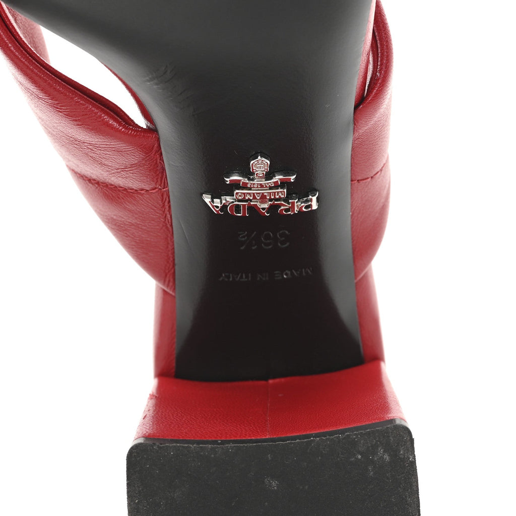 Prada Nappa Logo Quilted Crisscross 65mm Block Heel Slide Sandals 36.5 Red
