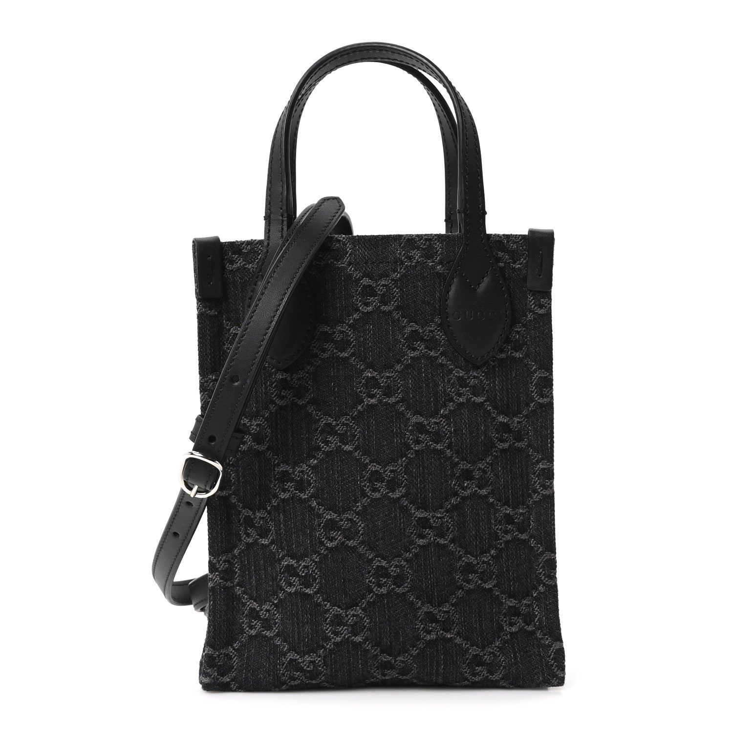 Gucci Denim GG Monogram Dollar Calfskin Mini Ophidia Tote Black Grey