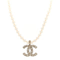 Pearl Crystal Baguette CC Short Necklace Gold