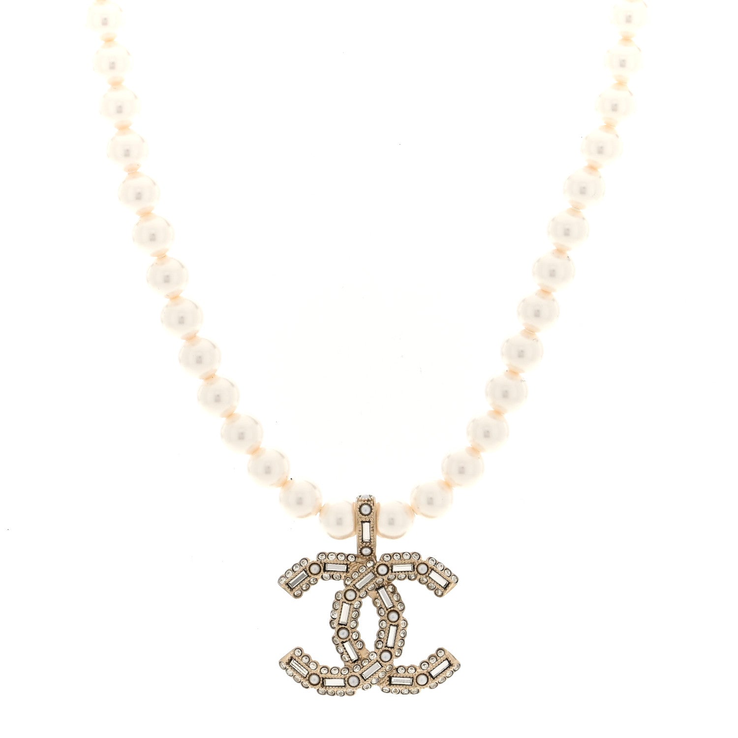 Pearl Crystal Baguette CC Short Necklace Gold
