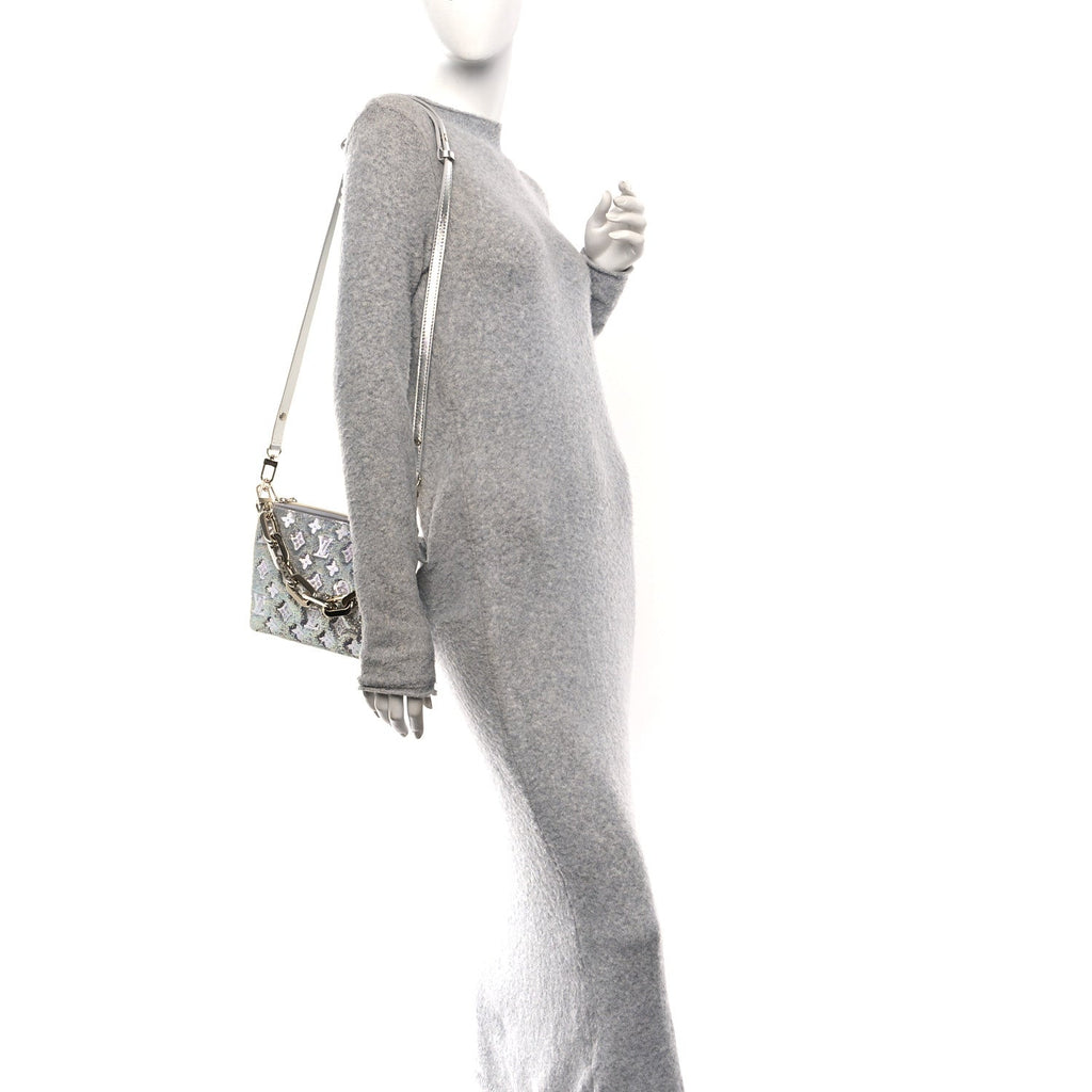 Louis Vuitton Satin Sequin Embroidered Monogram Coussin BB Silver