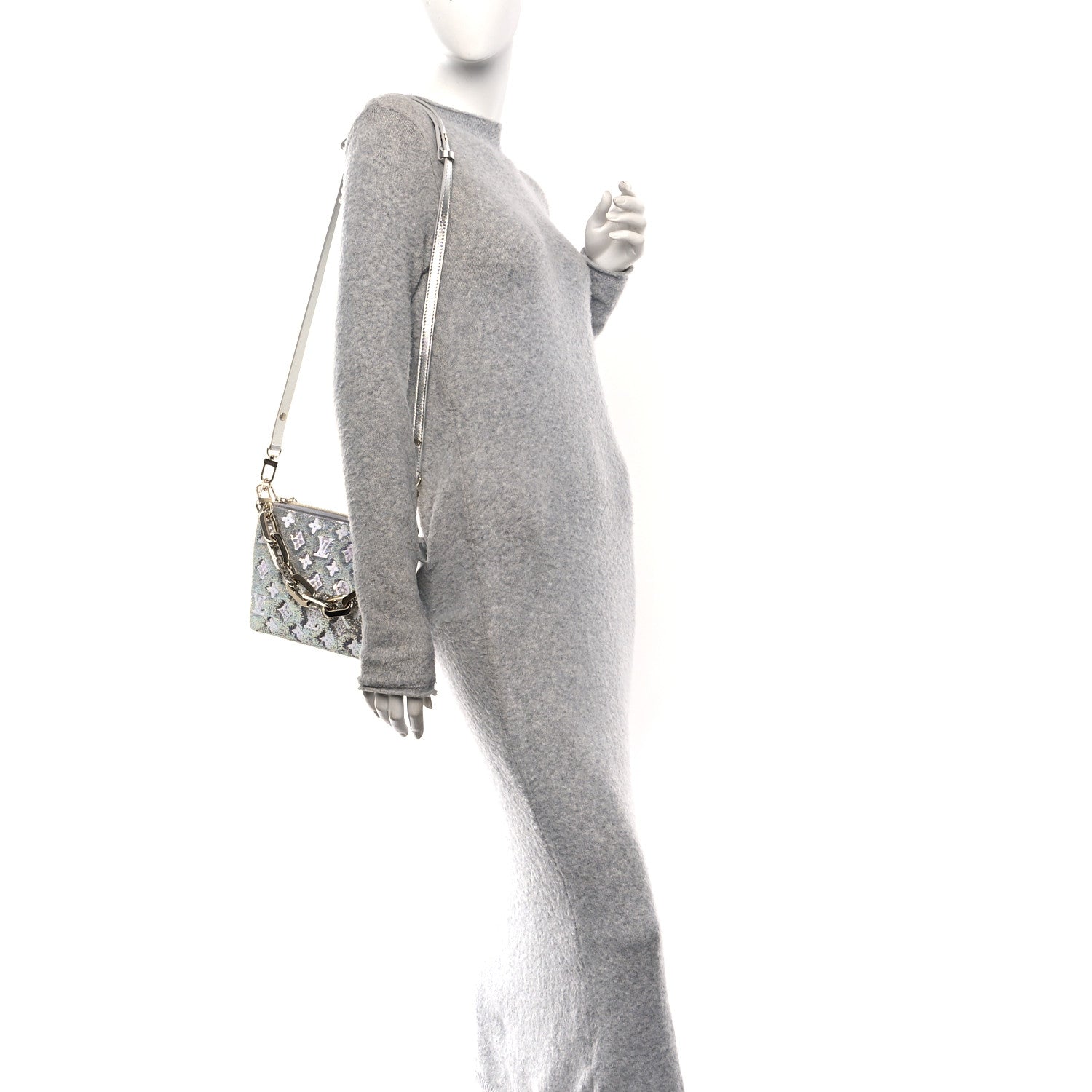 Louis Vuitton Satin Sequin Embroidered Monogram Coussin BB Silver