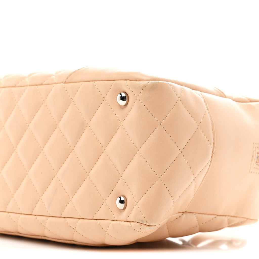 Chanel Calfskin Quilted Cambon Quilted Large Bowler Beige