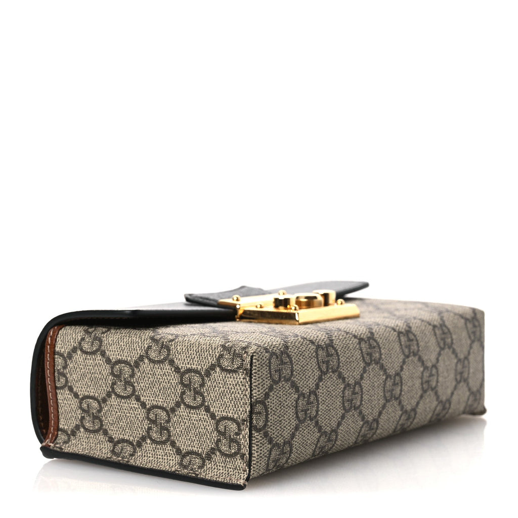 Gucci GG Supreme Monogram Calfskin Mini Padlock Top Handle Shoulder Bag Beige Black Cuir