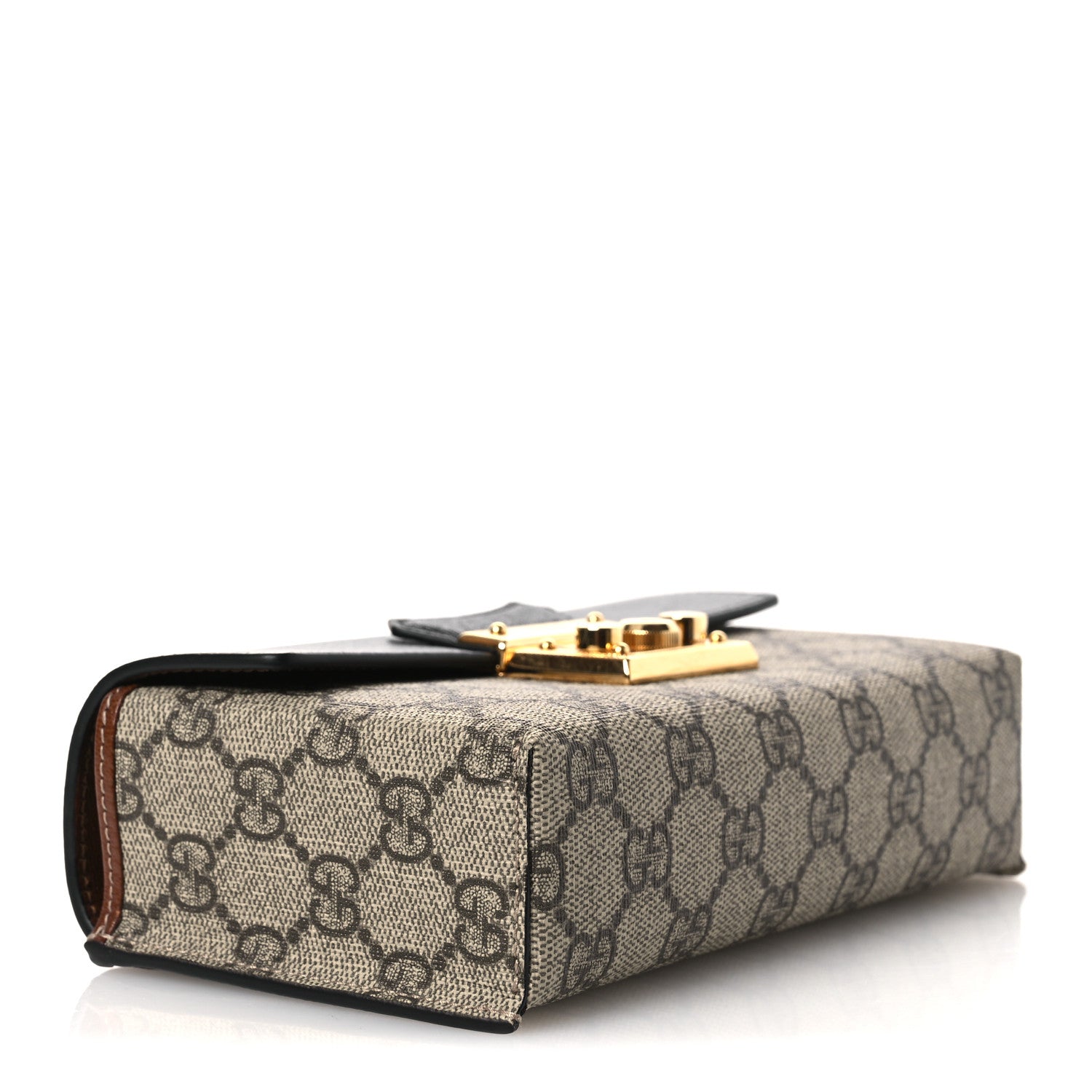 Gucci GG Supreme Monogram Calfskin Mini Padlock Top Handle Shoulder Bag Beige Black Cuir