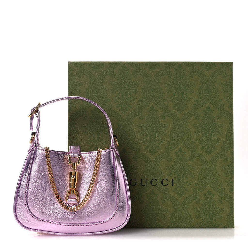 Gucci Laminated Nappa Nano Jackie 1961 Hobo Metallic Pink