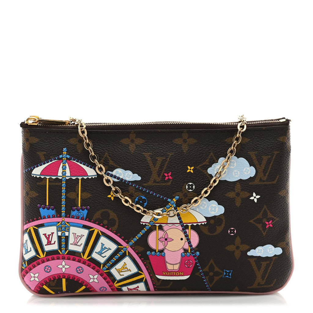 Louis Vuitton Monogram 2020 Christmas Animation Big Wheel Double Zip Pochette Rose Ballerine