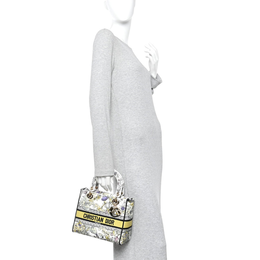 Christian Dior Canvas Embroidered Chardons Toile De Jouy Medium Lady D-Lite Latte Multicolor