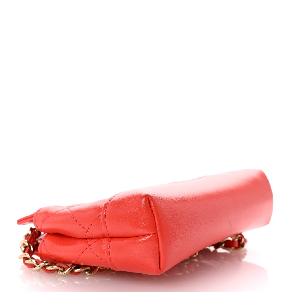 Chanel Shiny Lambskin Quilted Micro 31 Clutch With Chain Red