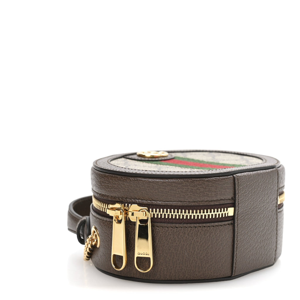 Gucci GG Supreme Monogram Top Handle Web Mini Ophidia Round Shoulder Bag Brown