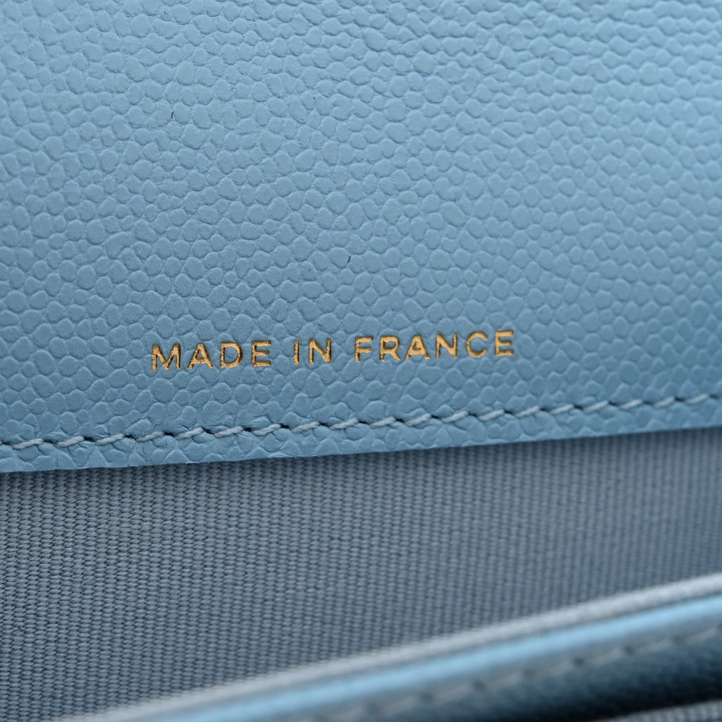 Caviar Quilted Flap Card Holder Wallet Light Blue