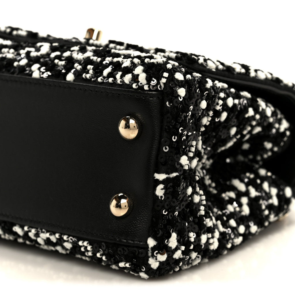 Chanel Lambskin Sequin Beaded Extra Mini Coco Handle Flap Black White