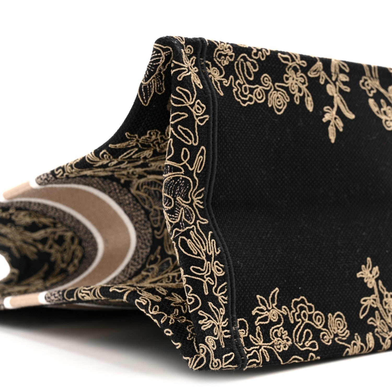 Christian Dior Canvas Embroidered Large Ornamental Cornely Book Tote Black Beige