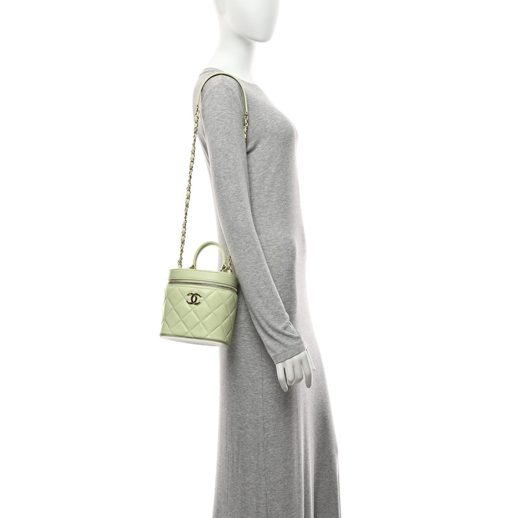 Chanel Lambskin Quilted Trendy Vanity Case Sea Green