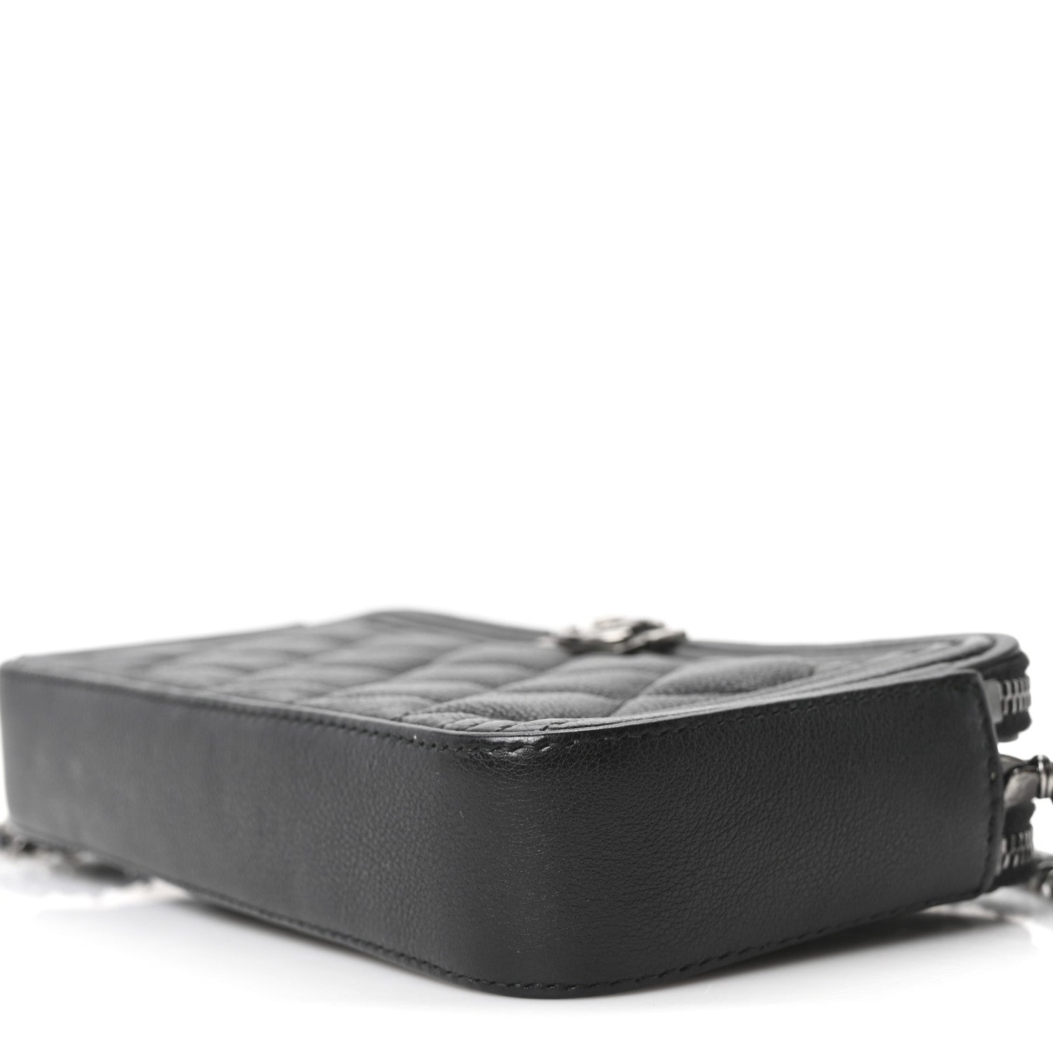 Chanel Grained Calfskin Quilted Boy Phone Holder Wallet On Chain Black