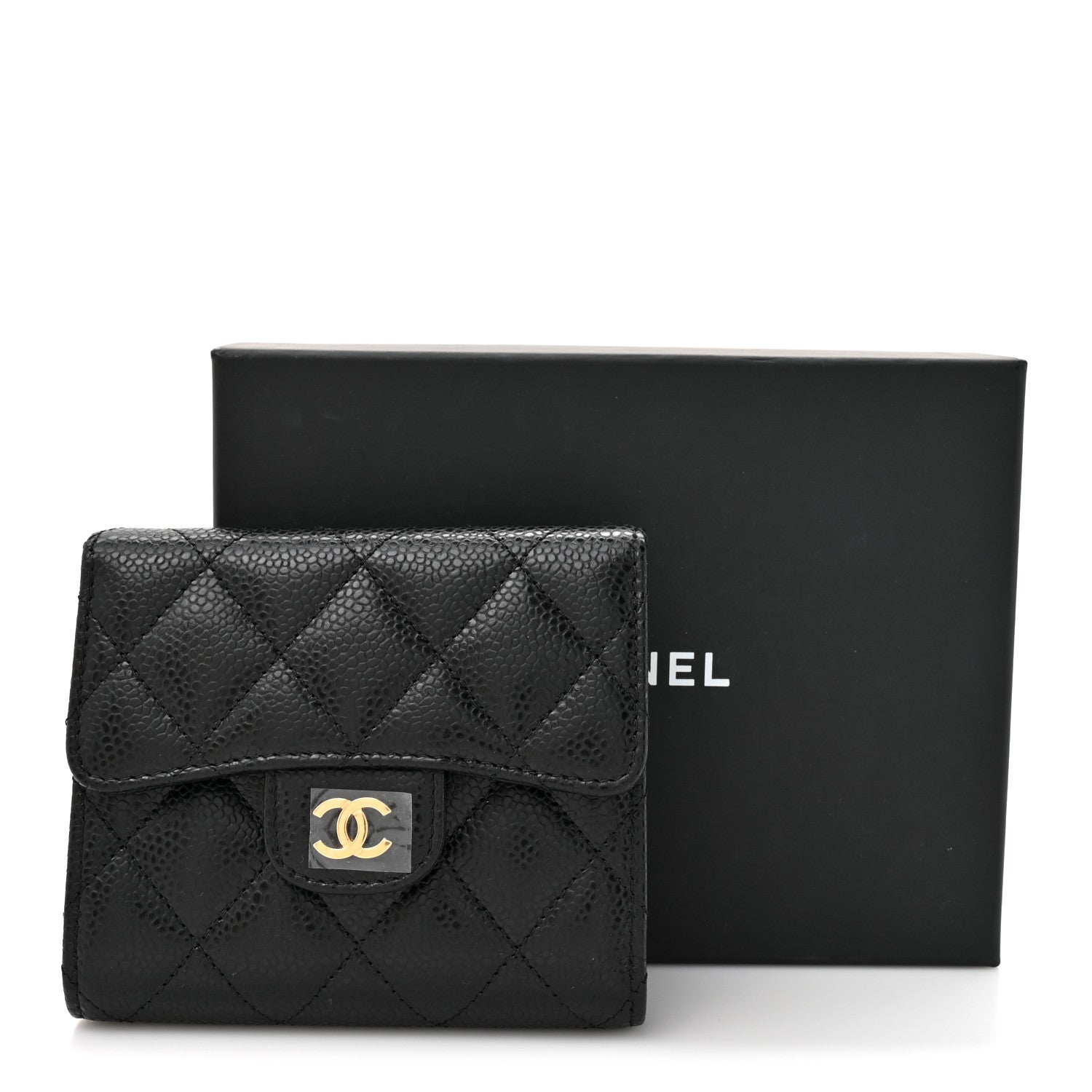 Caviar Quilted Compact Flap Wallet Black