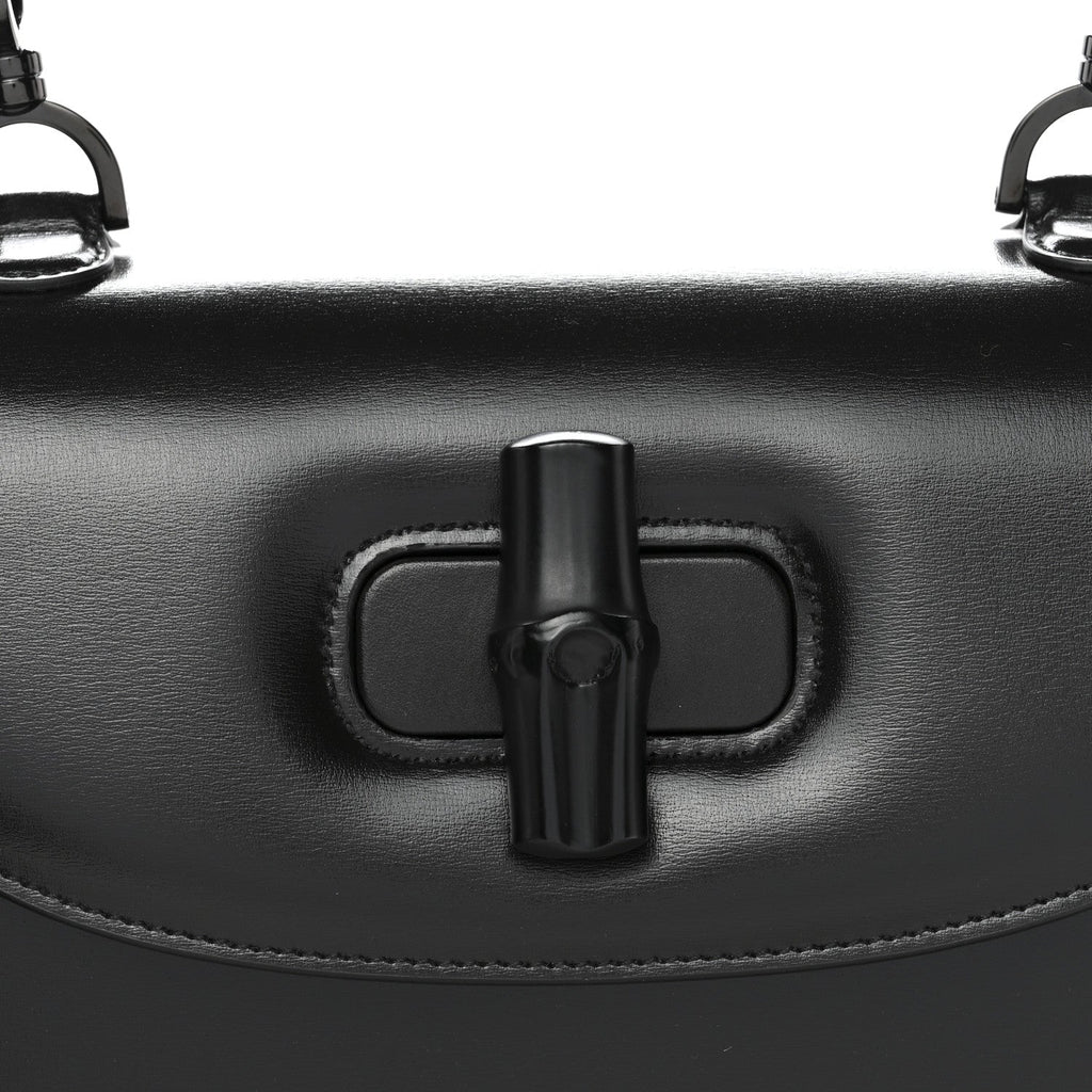 Gucci Boarded Dyana Lux Calfskin Web Monochrome Medium Bamboo 1947 Top Handle Bag Black
