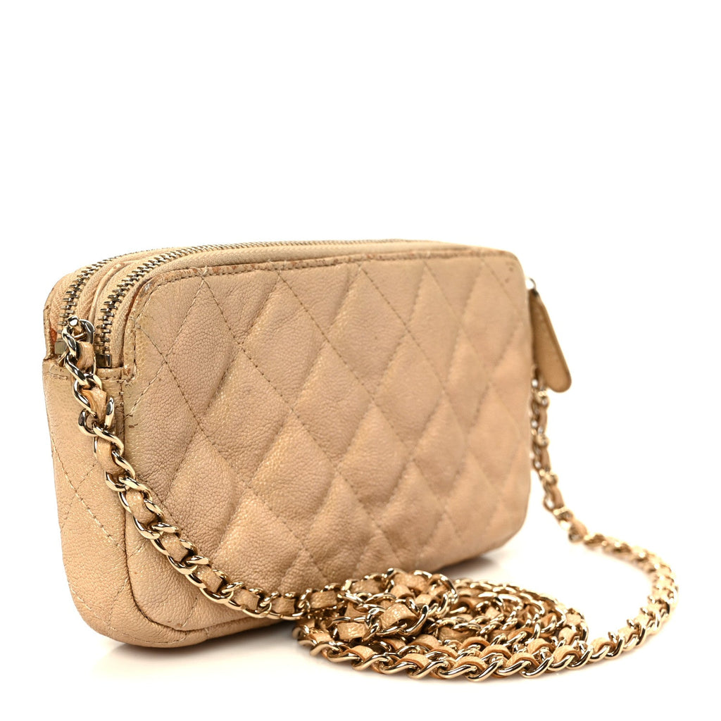 Chanel Metallic Caviar Quilted Small Clutch With Chain Gold