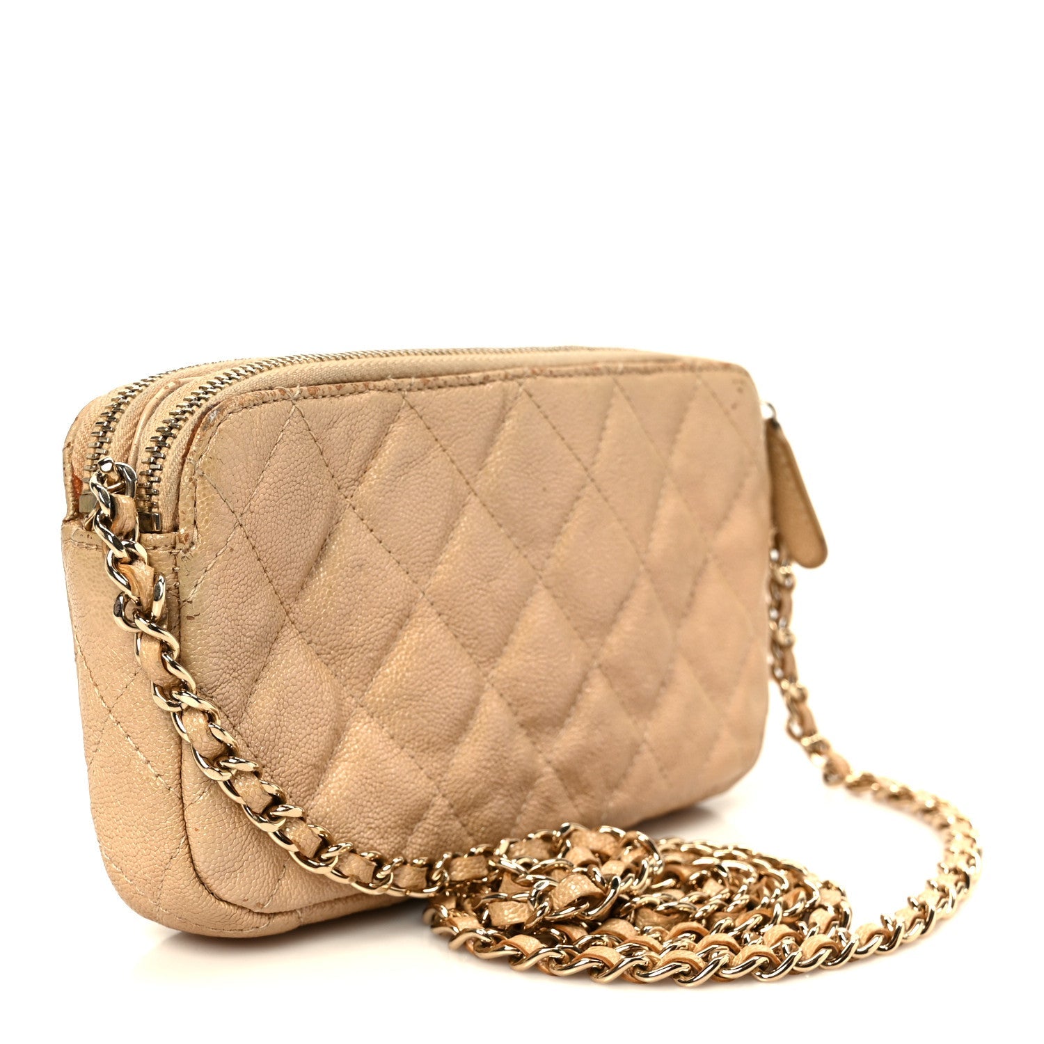 Chanel Metallic Caviar Quilted Small Clutch With Chain Gold
