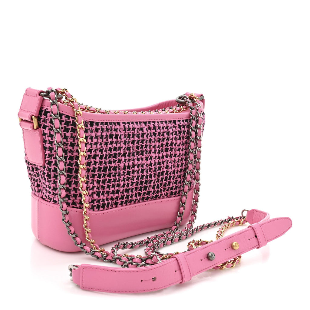 Chanel Tweed Calfskin Small Gabrielle Hobo Pink