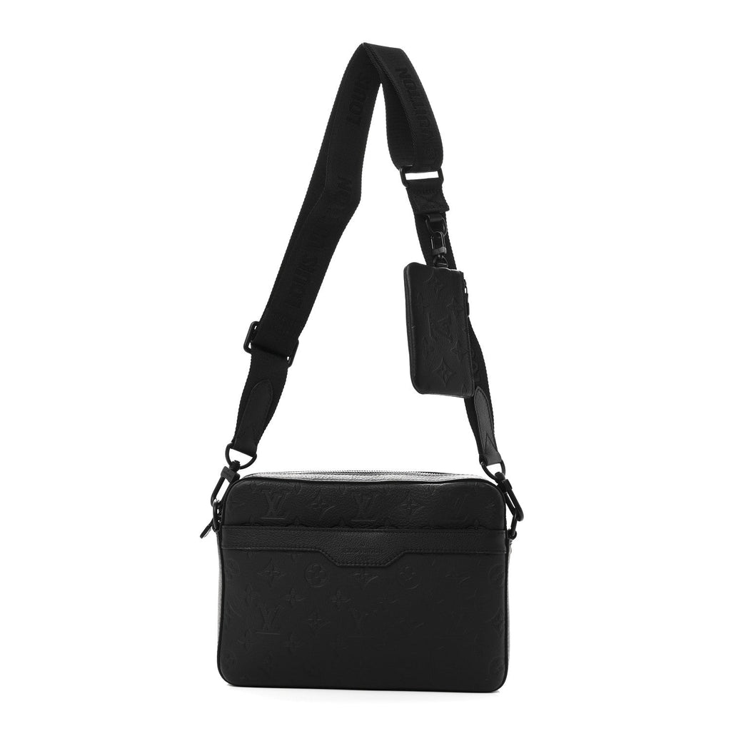 Louis Vuitton Calfskin Monogram Shadow Trio Messenger Black