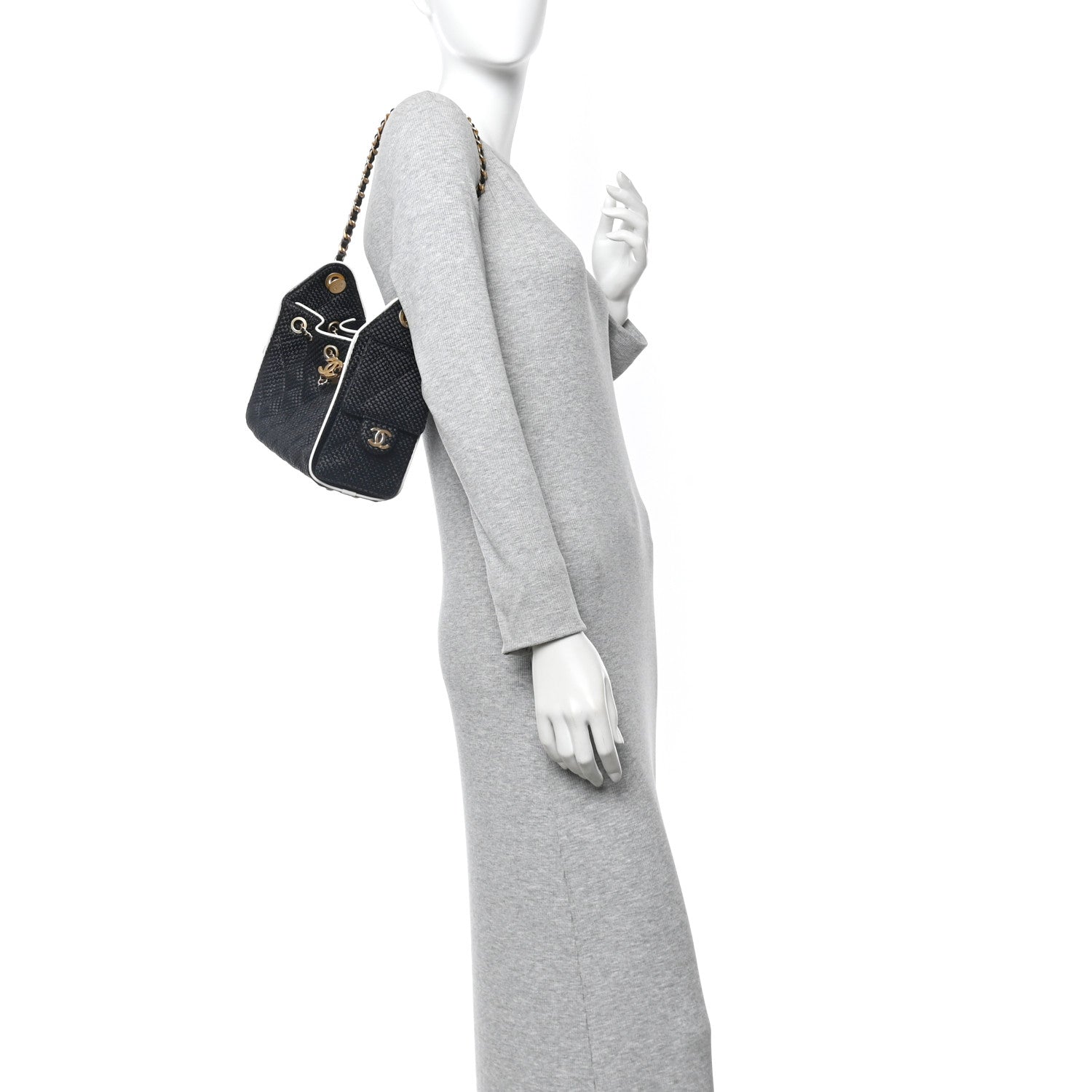 Chanel Braided Raffia Calfskin Quilted Mini Chanel 25 Handbag Black White