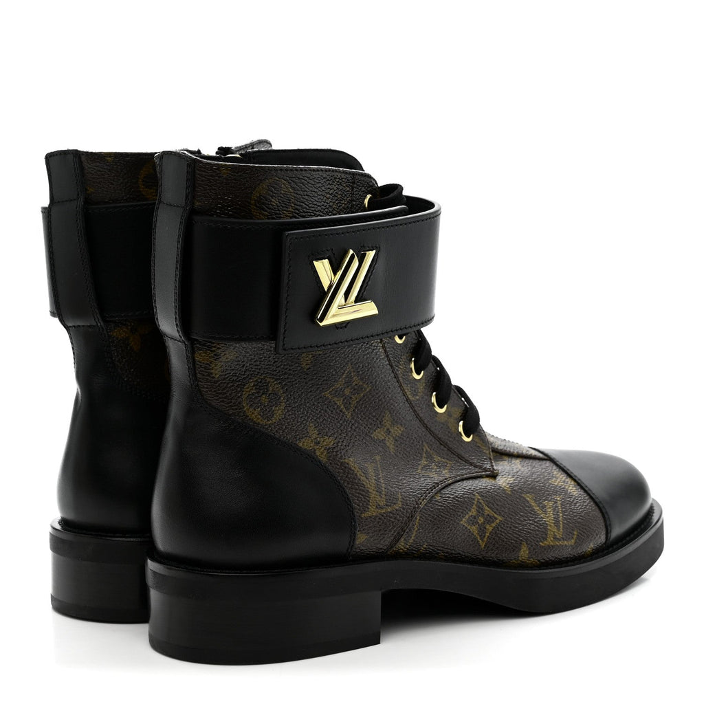 Louis Vuitton Calfskin Monogram Wonderland Flat Ranger Boots 39 Black