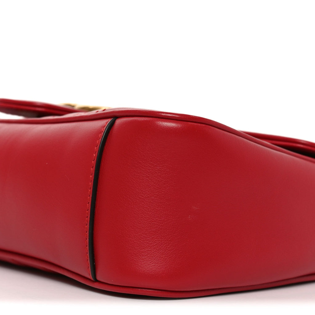 Gucci Calfskin Matelasse Small GG Marmont Shoulder Bag Hibiscus Red