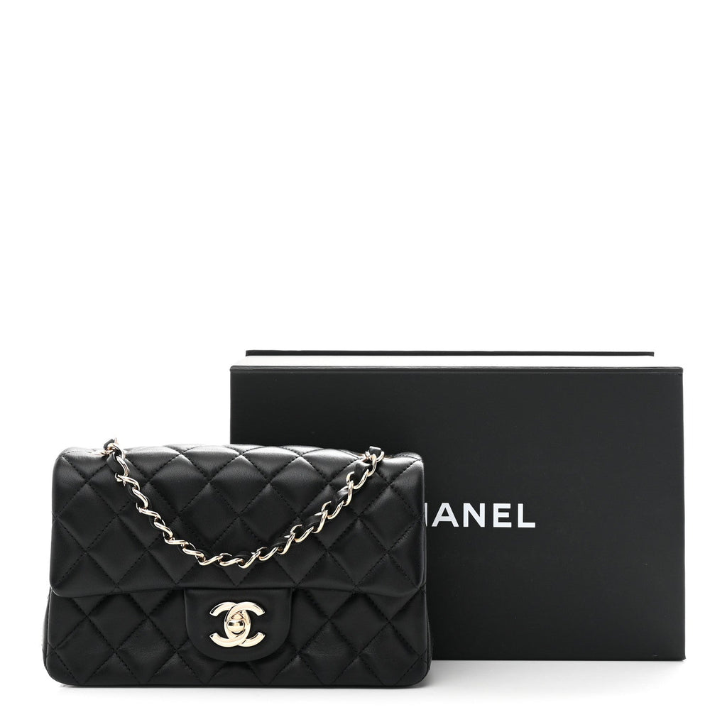 Chanel Lambskin Quilted Mini Rectangular Flap Black