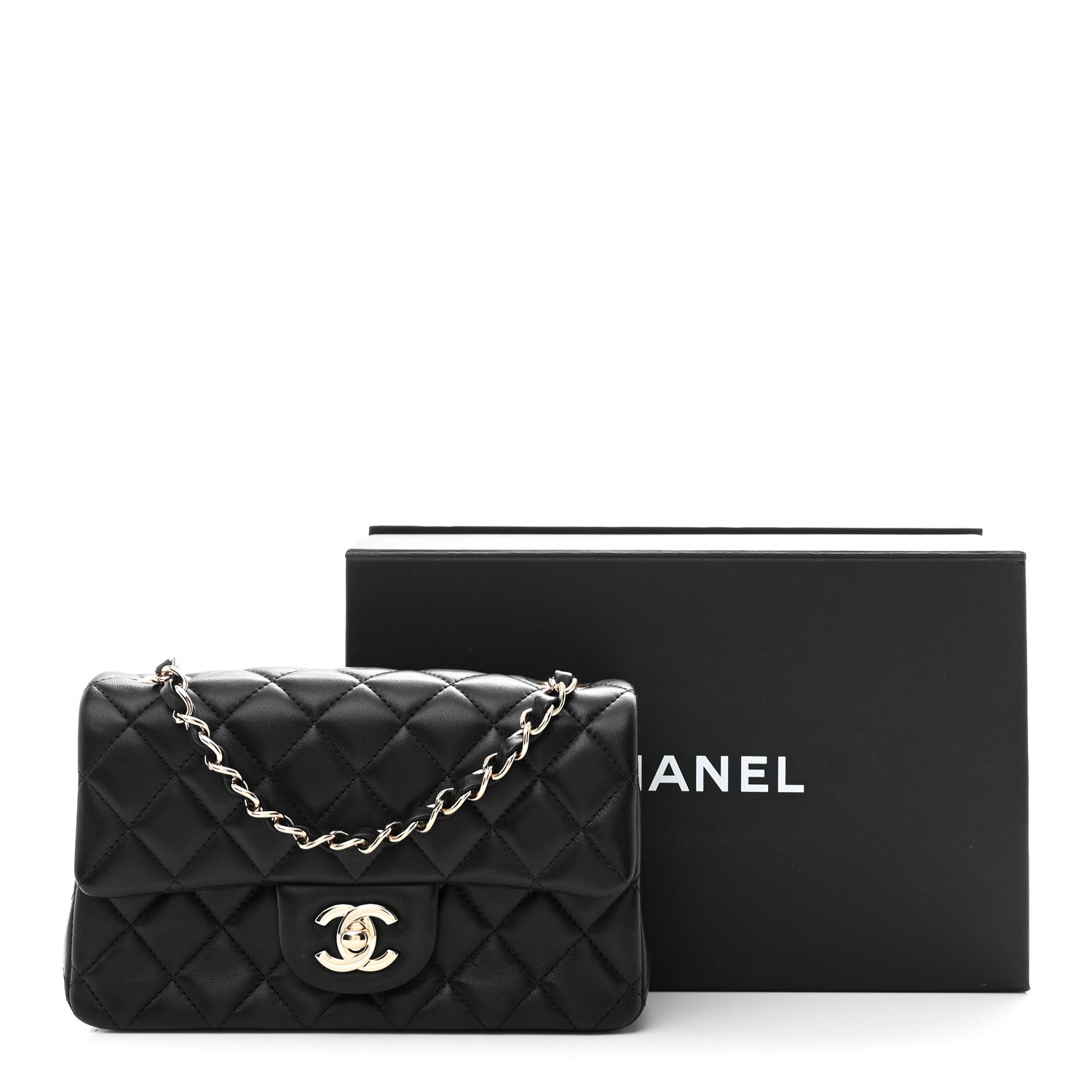 Chanel Lambskin Quilted Mini Rectangular Flap Black