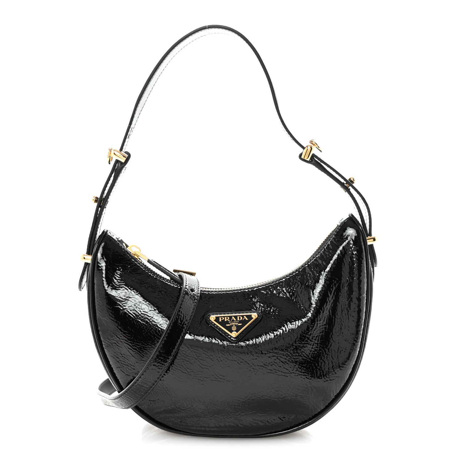 Prada Patent Naplak Arque Shoulder Bag Black