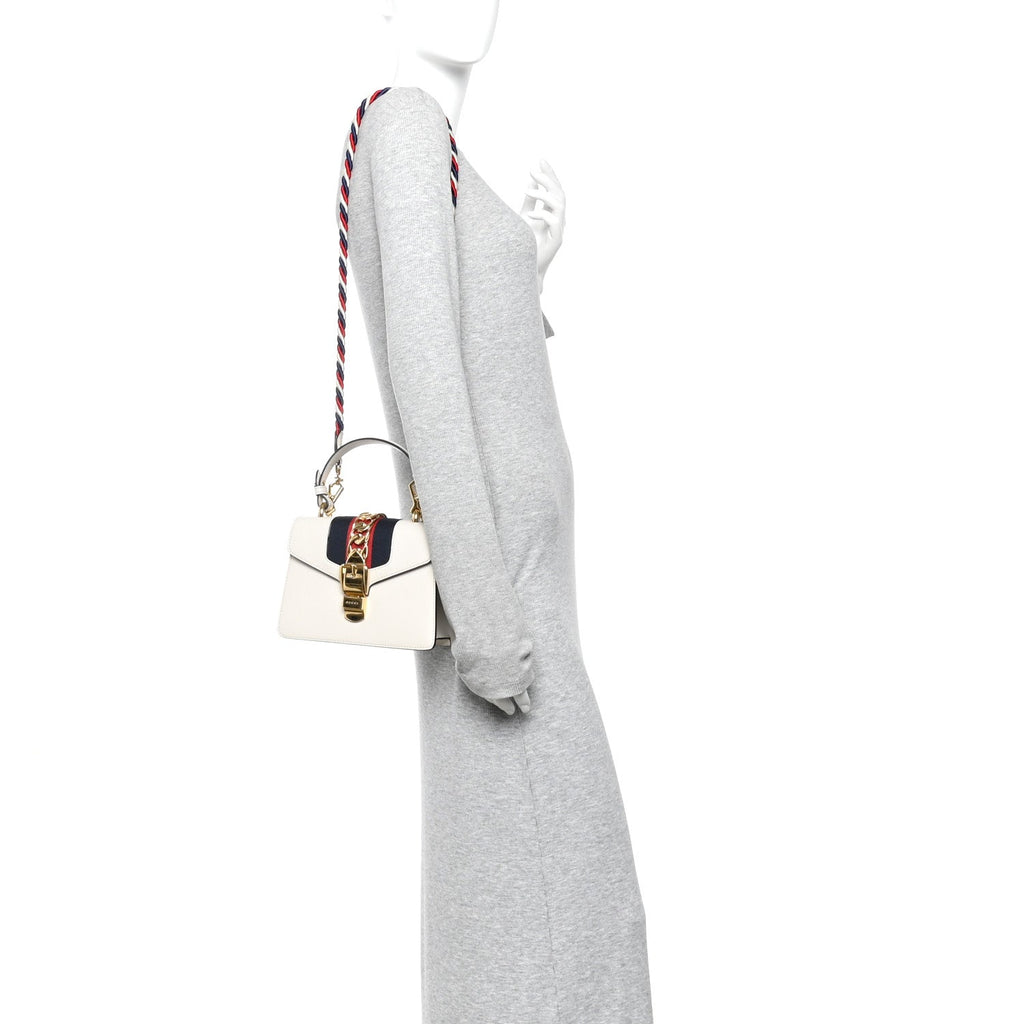 Gucci Calfskin Mini Sylvie Top Handle Bag White