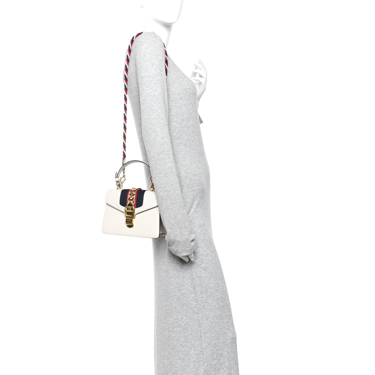 Gucci Calfskin Mini Sylvie Top Handle Bag White