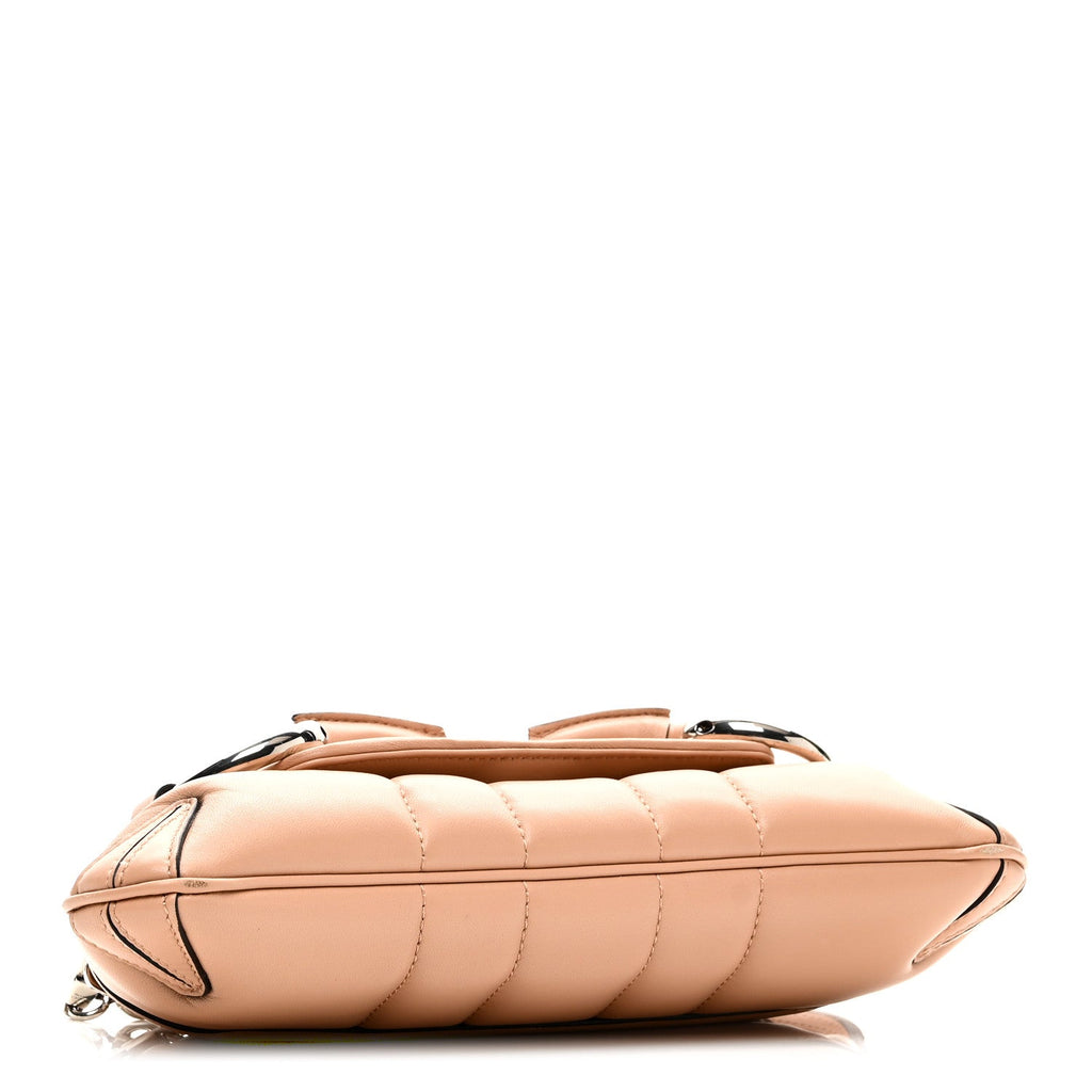 Gucci Nappa Vertical Matelasse Small Maxi Horsebit Chain Shoulder Bag Beige